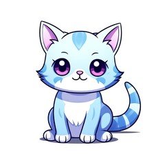 Obraz premium illustration art kawaii cartoon of cat isolated on white background