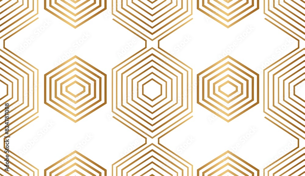 Poster vector seamless pattern with gold lines and hexagons in a modern style