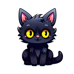 illustration art kawaii cartoon of cat  isolated on white background