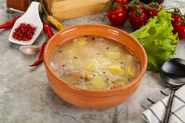 Homemade chicken soup with vegetables