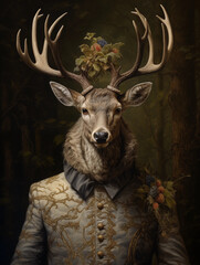 Portrait of a deer king in royal clothing.