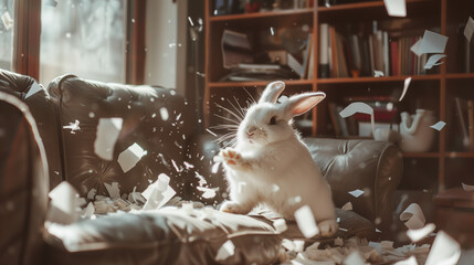 White Rabbit Sitting on Top of a Couch