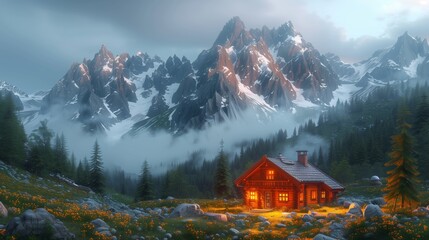 A truly perfect mountainscape with small cottages sprinkled throughout - Powered by Adobe