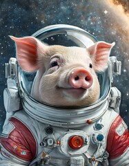 A pig in astronaut suit in space 