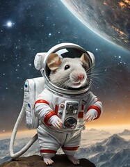 A mice in astronaut suit in space 