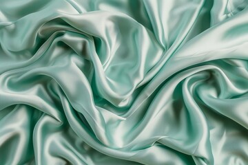 Fototapeta premium Luxurious green silk drapery abstract wavy satin texture for elegant curtain design