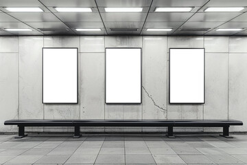 Three digital screens billboards mockup in the urban environment, blank space to display your advertising or branding campaign