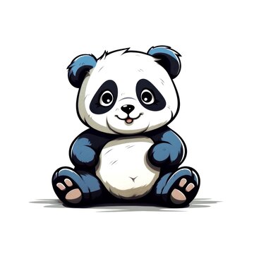 cute blue panda sitting on white clip art preview