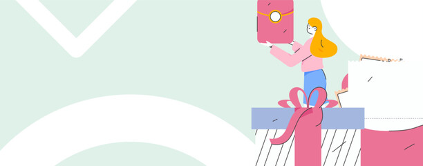 Holiday shopping people doing e-commerce online shopping flat vector concept operation hand drawn illustration
