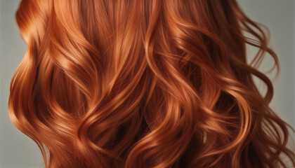 Naklejka premium back view of copper colored long and wavy woman's hair, hair advertising shot, isolated white background 