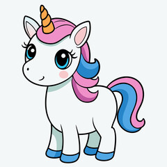 Naklejka premium Adorable Unicorn Cartoon Drawing, Cute Unicorn Graphic