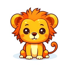 illustration art kawaii cartoon of lion isolated on white background
