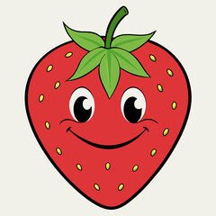 Obraz premium Adorable Strawberry Cartoon Drawing, Cute Strawberry Graphic
