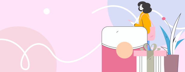 Holiday shopping people doing e-commerce online shopping flat vector concept operation hand drawn illustration
