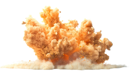 Huge, extremely hot explosion with sparks and hot smoke isolated on transparent png background.
