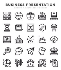 Business Presentation Icons Pack Lineal Style. Vector illustration.