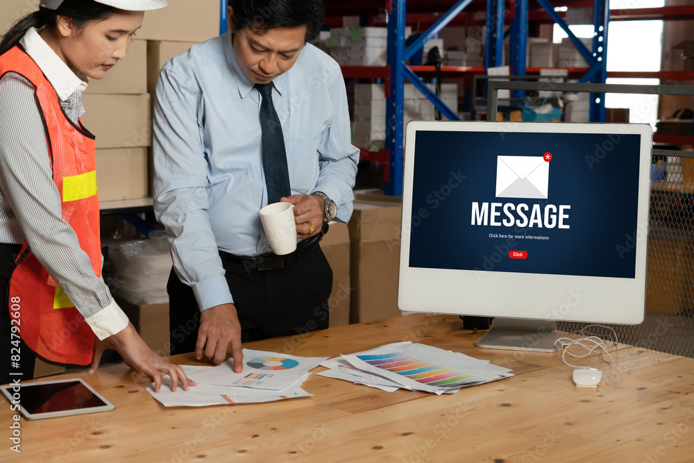 Poster email notification message showing on computer screen snugly. digital marketing message information 