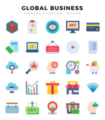 Collection of Global Business 25 Flat Icons Pack.