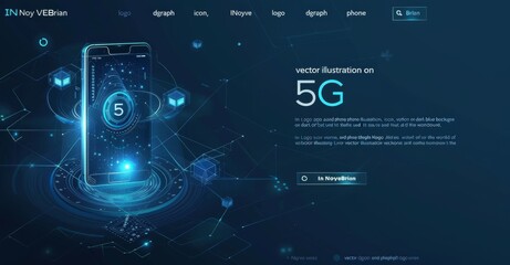 Vector illustration showcasing 5G technology with futuristic smartphone and digital connections