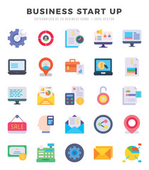 Collection of Business Start Up 25 Flat Icons Pack.