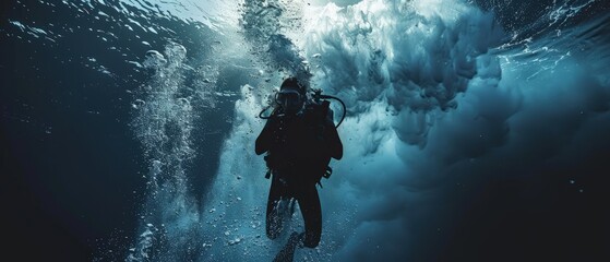 a scuba diver underwater, surrounded by the mesmerizing beauty of the ocean depths, showcasing the wonder and adventure of underwater exploration