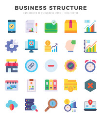 Set of 25 Business Structure Flat Icons Pack.