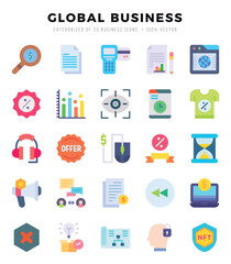 Global Business Icons Pack. Flat icons set. Flat icon collection set. Simple vector icons.