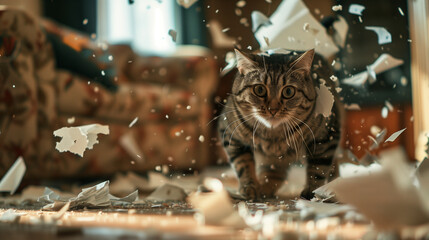 Energetic Tabby Cat Standing in Room