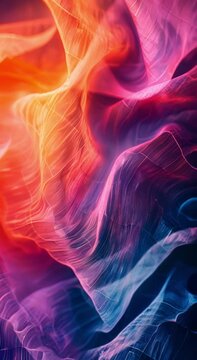 A painting of a colorful, abstract landscape with vibrant colors and a sense of movement.