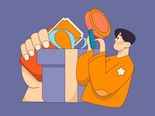 Holiday shopping people doing e-commerce online shopping flat vector concept operation hand drawn illustration
