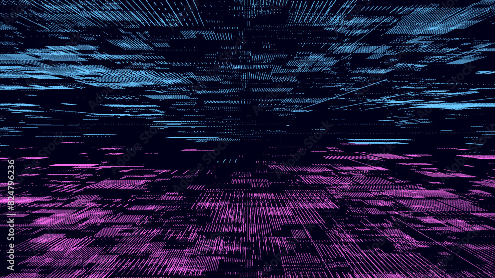 Poster future digital cyberspace with moving particles. sorting and analysis digital data. vector technolog