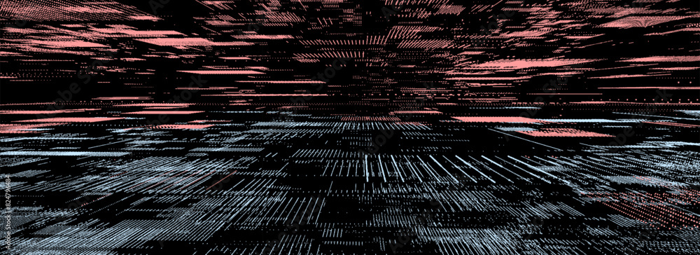 Poster future digital cyberspace with moving particles. sorting and analysis digital data. vector technolog