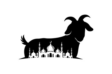 goat and mosque silhouette illustration for eid al-adha celebration design