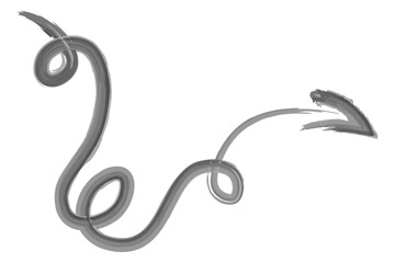 Curly arrow. Sketch. The arrow sign is twisting, pointing to the right. Hand drawn watercolor signpost. Vector illustration. The curved pointer forms several loops. 