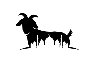 goat and mosque silhouette illustration for eid al-adha celebration design