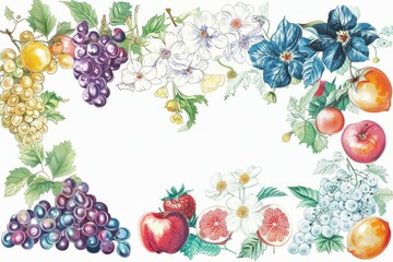 Eco food menu background. Watercolor hand drawn fruits
