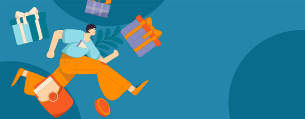 Holiday shopping people doing e-commerce online shopping flat vector concept operation hand drawn illustration
