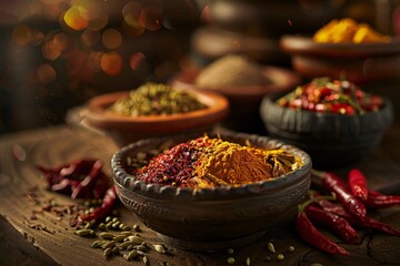 a group of bowls of spices - Powered by Adobe