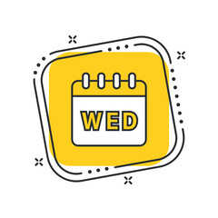 Cartoon days of the week icon vector illustration. Wednesday on isolated yellow square background. Event sign concept.