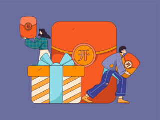 Holiday shopping people doing e-commerce online shopping flat vector concept operation hand drawn illustration
