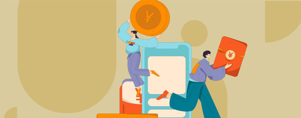 Holiday shopping people doing e-commerce online shopping flat vector concept operation hand drawn illustration
