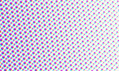 CMYK Color Halftone Dots Retro Pop Art Comic Print Pattern Close Up Wallpaper Bubble Texture on White Background