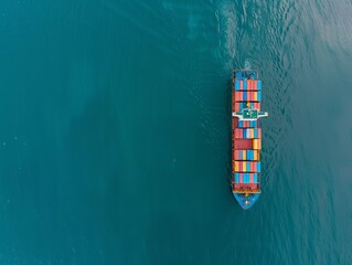 Efficient Shipping: A Bird's Eye View of a Fully Loaded Container Ship at Sea