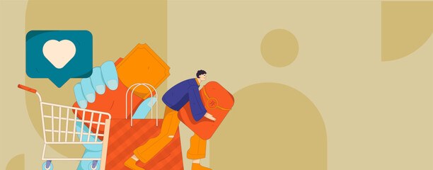 Holiday shopping people doing e-commerce online shopping flat vector concept operation hand drawn illustration
