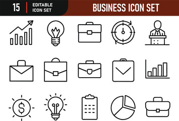 Business-related concept editable stroke outline icons isolated on white background flat vector illustration
