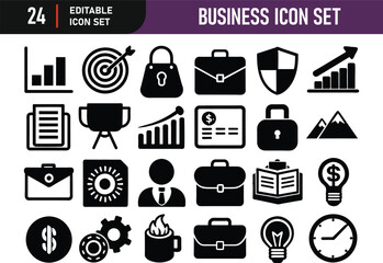 Business-related concept editable stroke outline icons isolated on white background flat vector illustration