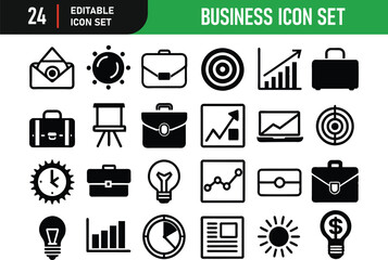 Business-related concept editable stroke outline icons isolated on white background flat vector illustration