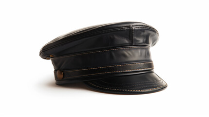 Obraz premium Classic Black Leather Pilots Hat on White Background