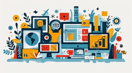 Set of design and development people illustrations. Flat design vector illustrations of graphic and web design and development, social media, creative process, app development