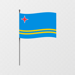 Aruba national flag on flagpole. Vector illustration.